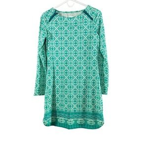Cabanalife Dress Small Aqua Green Floral Shoulder‎ Zipper Long Sleeve Stretch